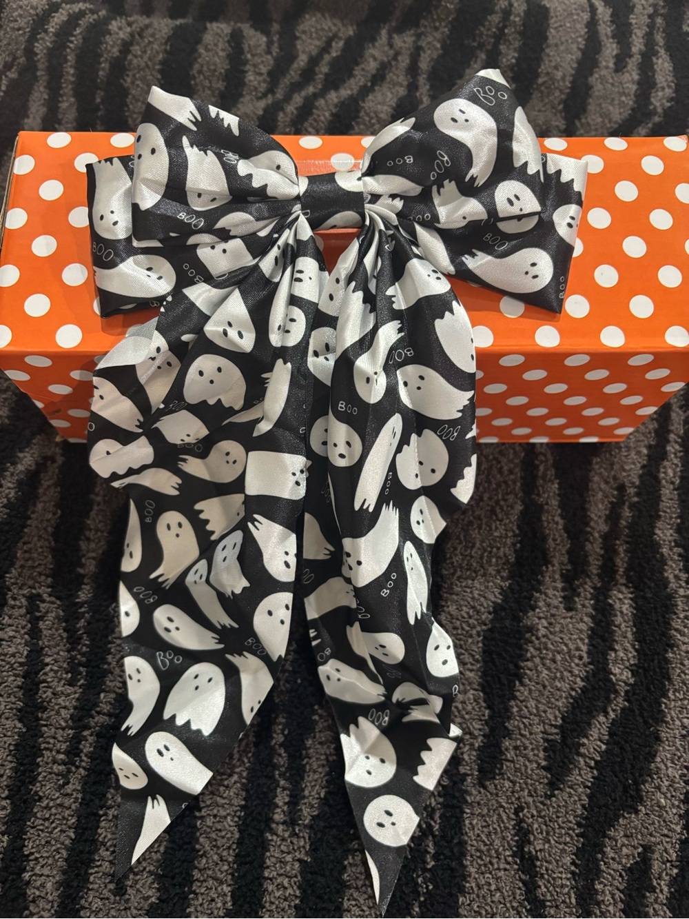 Black Ghost Print Hair Bow - Brand New